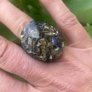 Abalone inlay ebony wood ring size 7/8